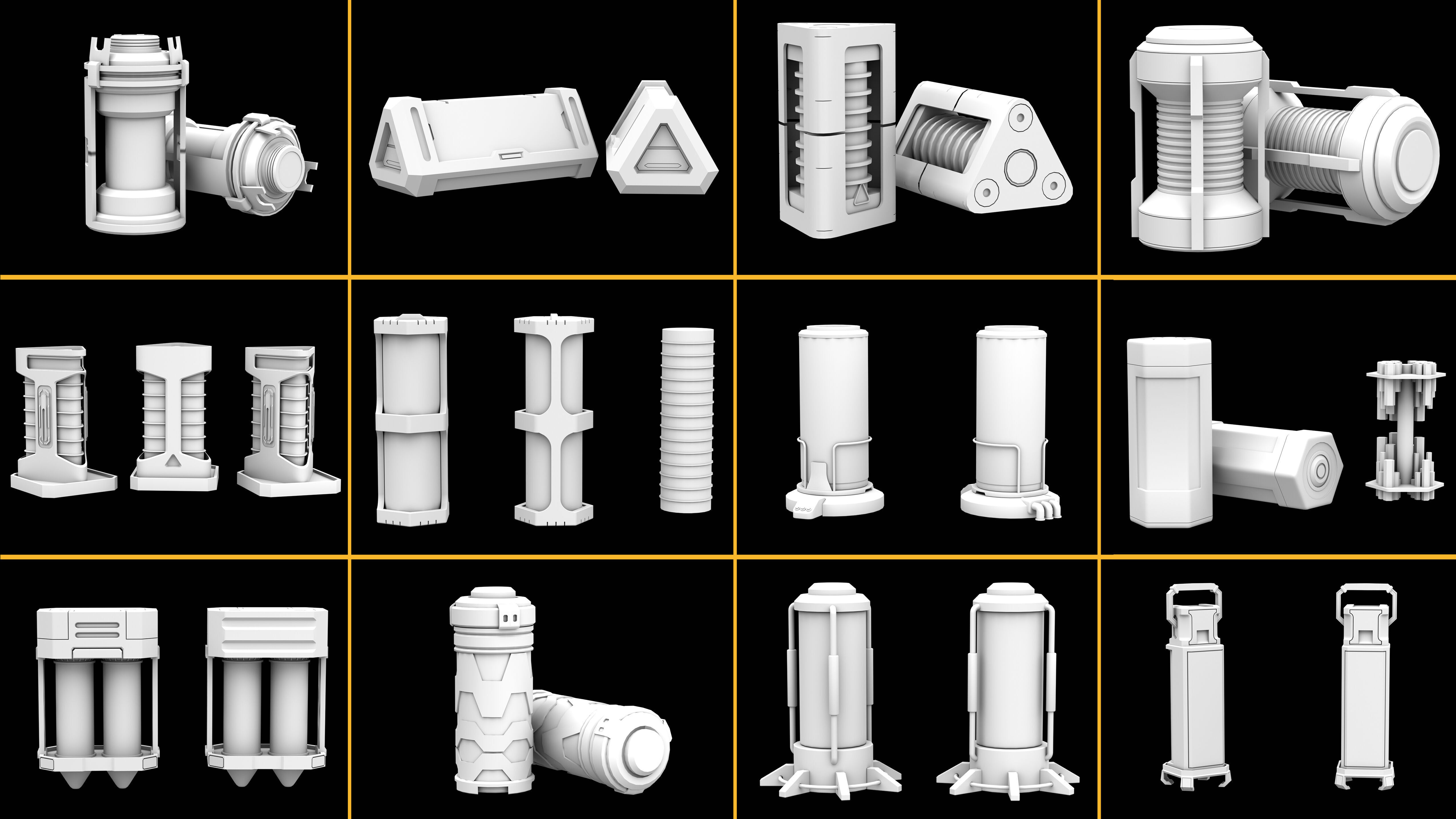 20 sci fi capsule and barrel kitbash 3D model_25