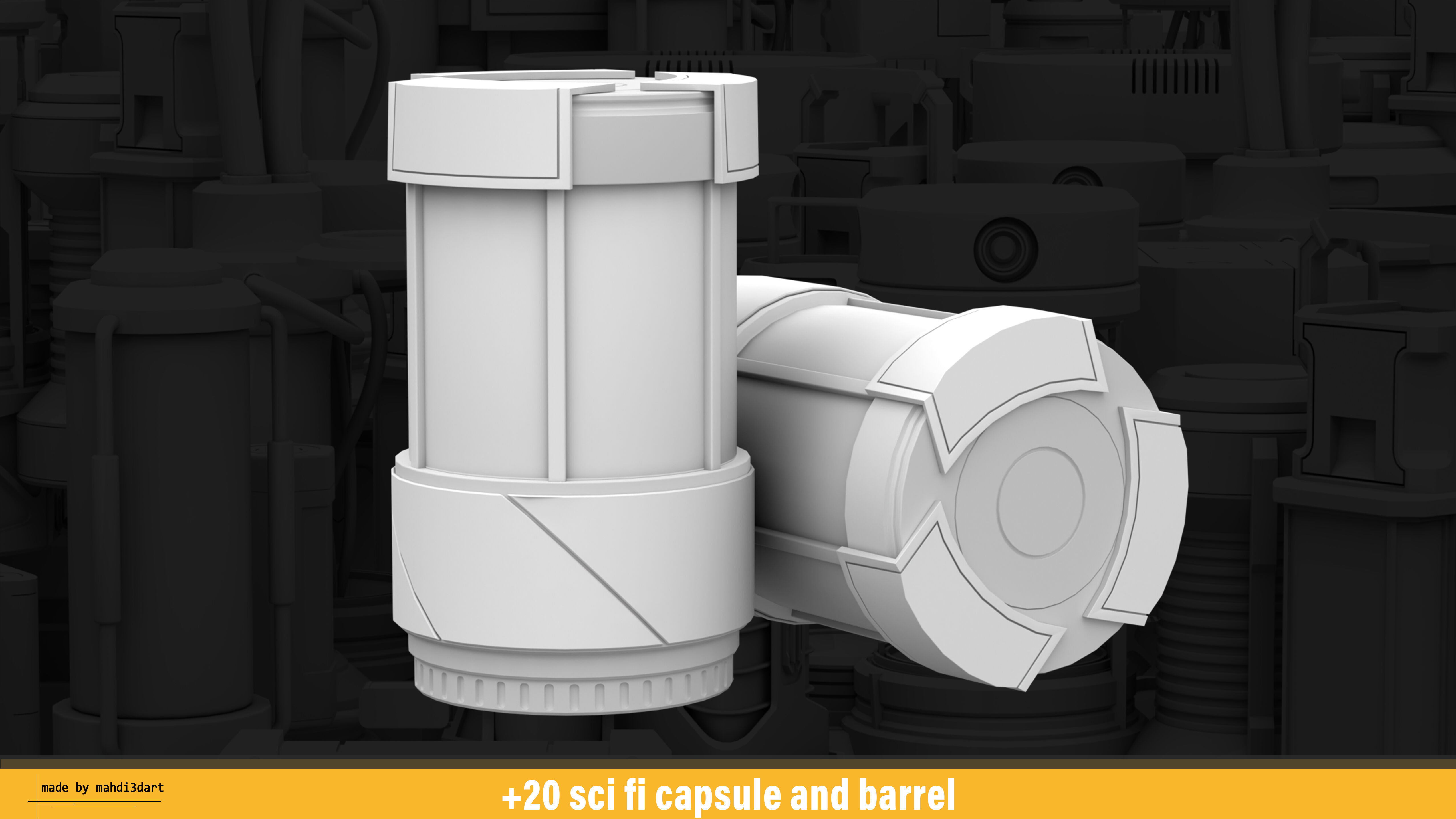 20 sci fi capsule and barrel kitbash 3D model_17