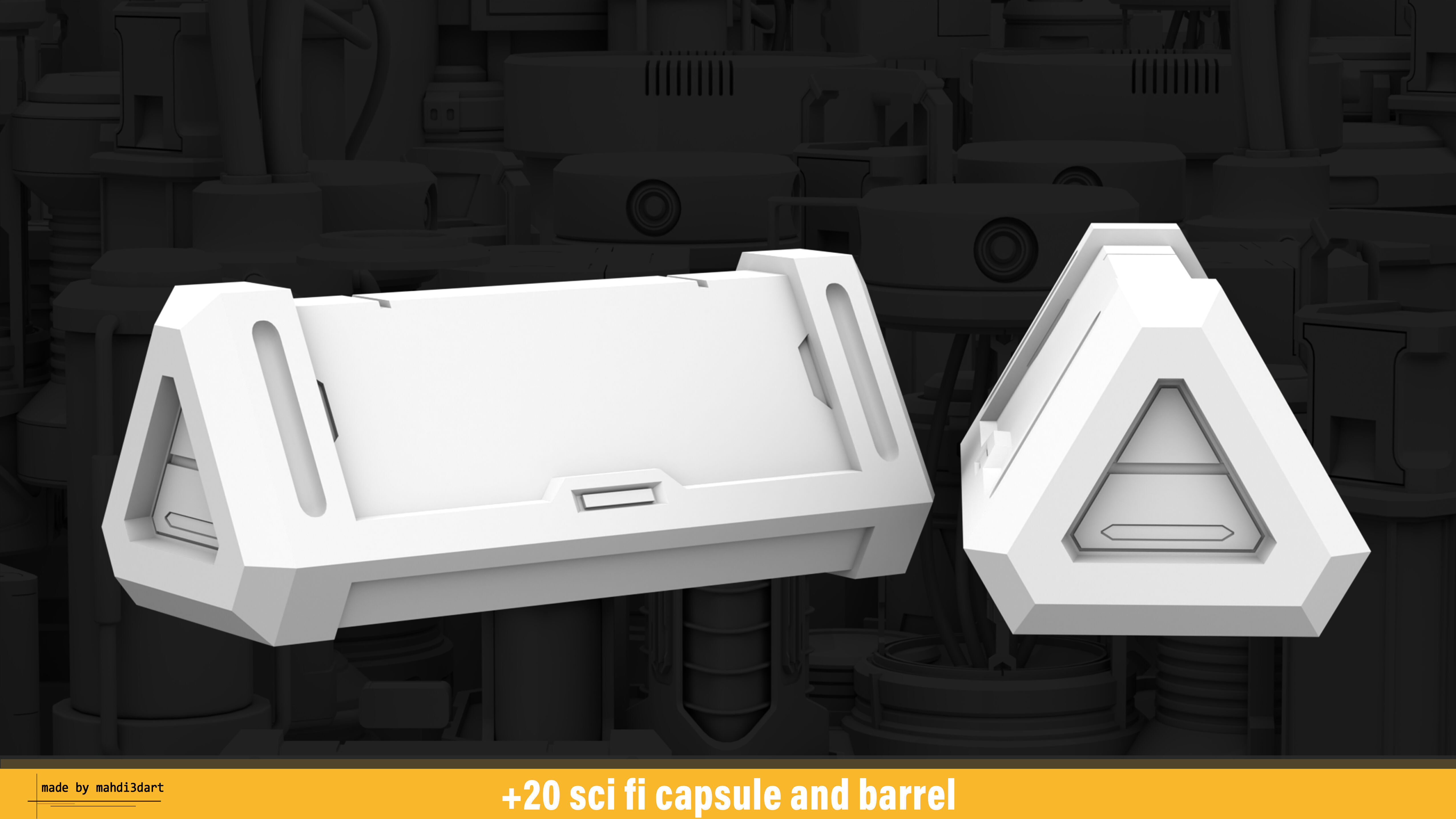 20 sci fi capsule and barrel kitbash 3D model_11