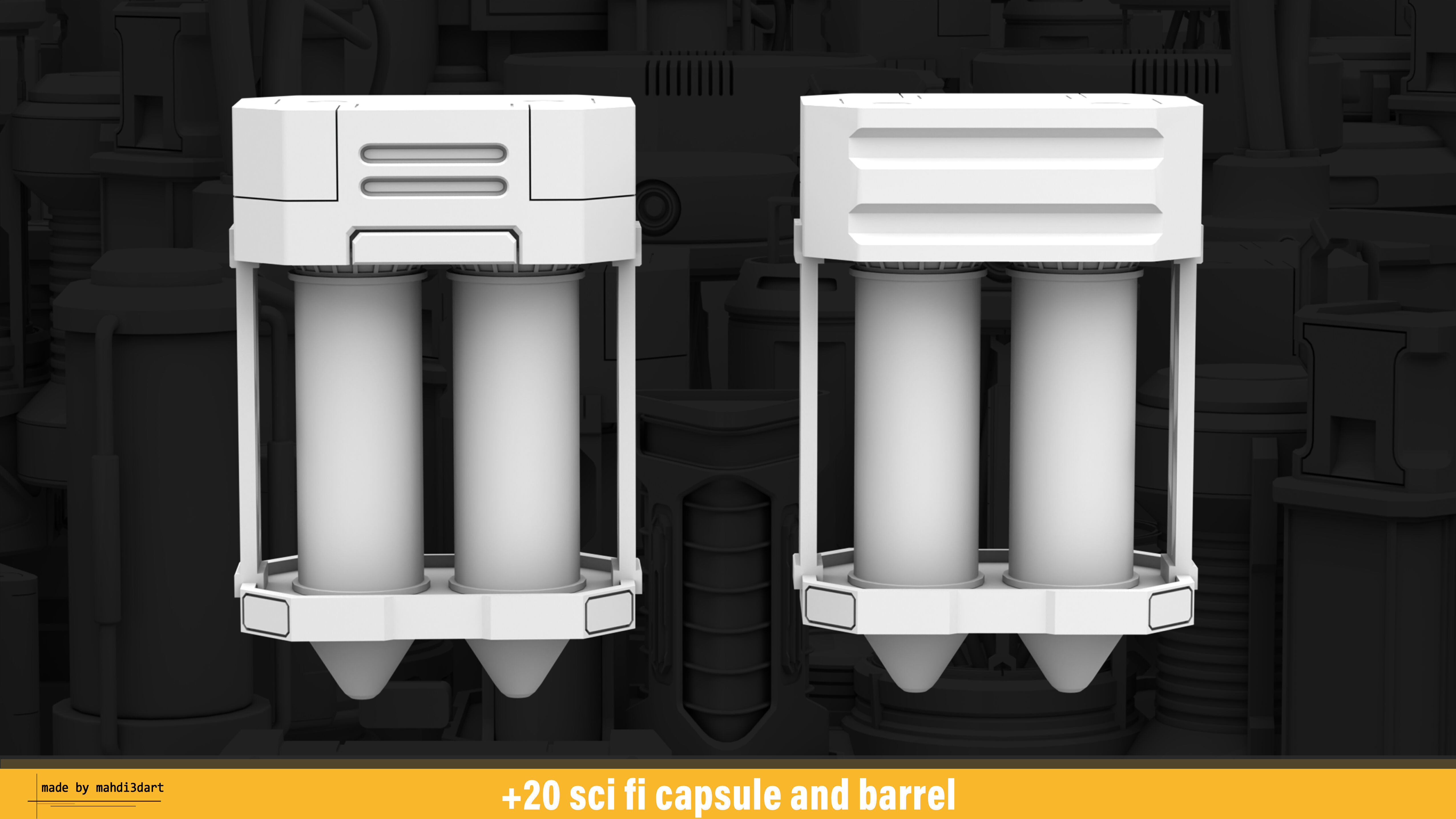 20 sci fi capsule and barrel kitbash 3D model_22