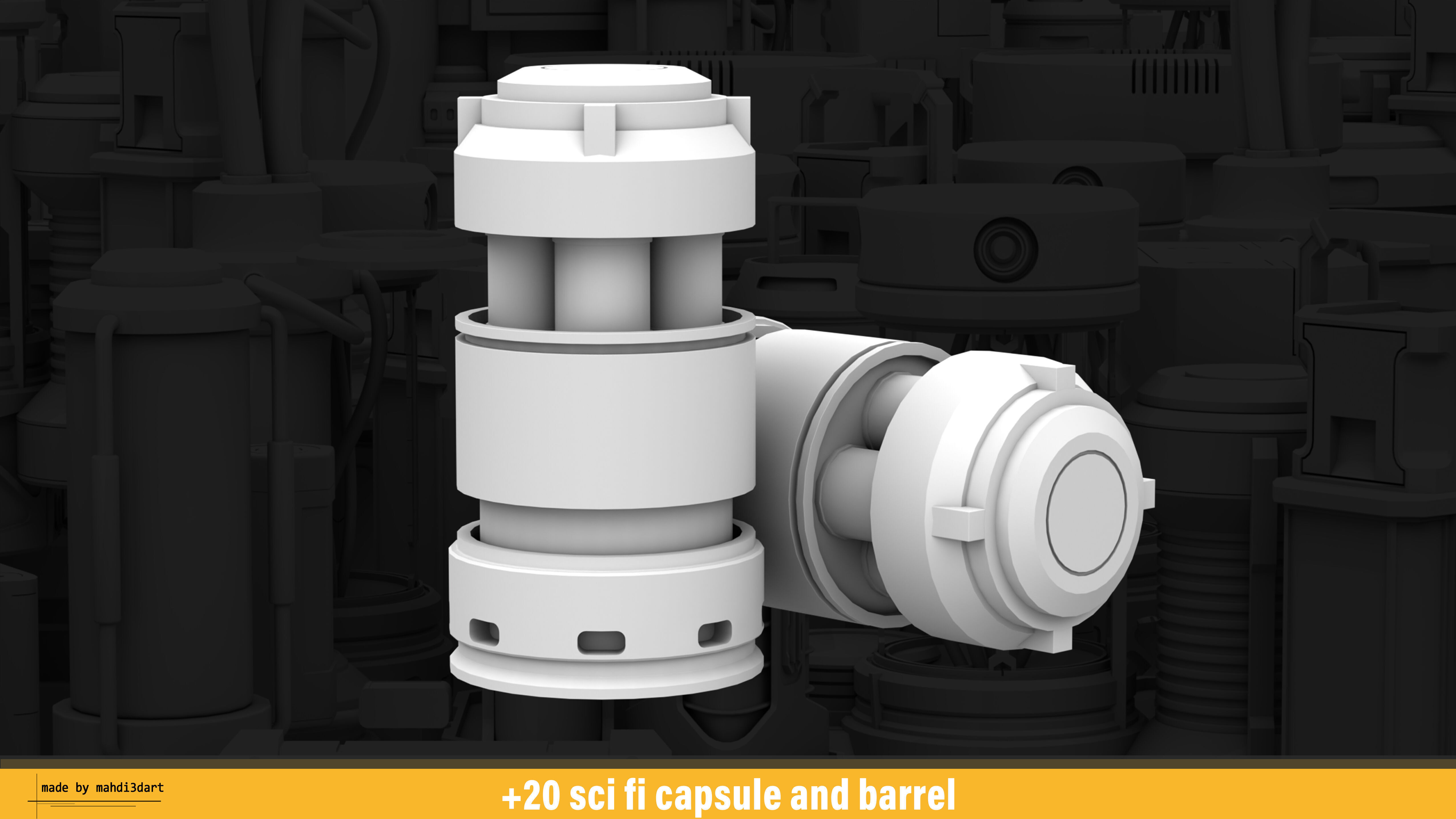20 sci fi capsule and barrel kitbash 3D model_13