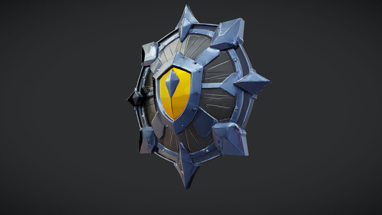 metallic shield with spiked design 3D model_3