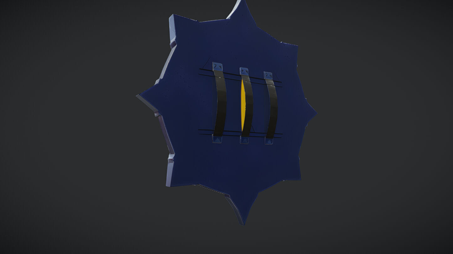 metallic shield with spiked design 3D model_4