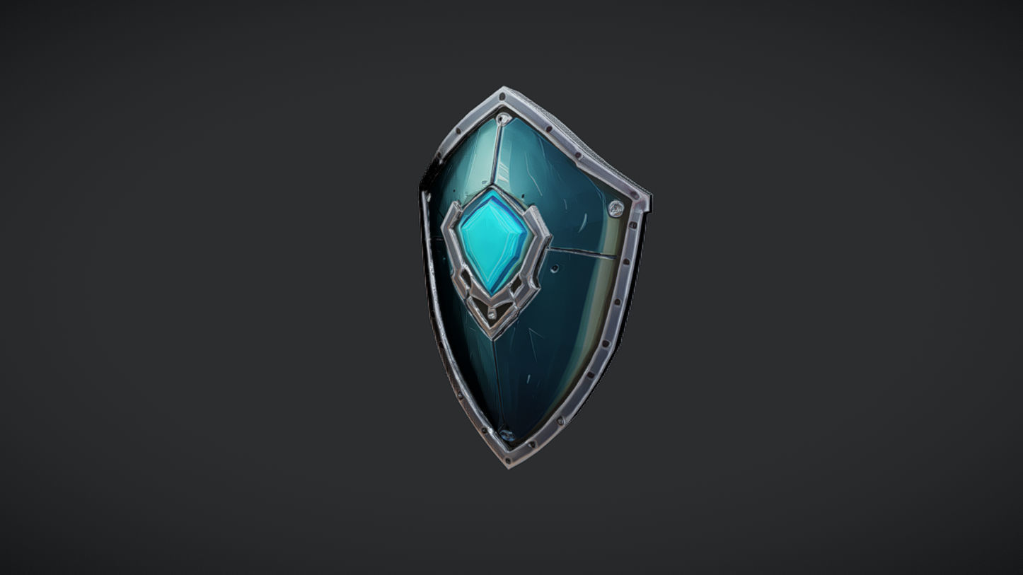 fantasy shield with glowing gem 3D model_1