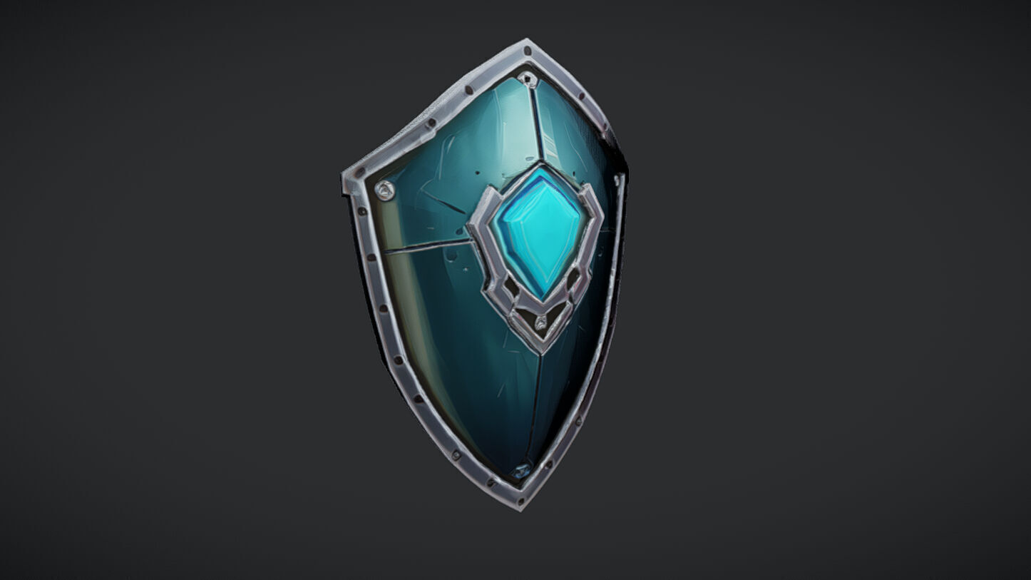 fantasy shield with glowing gem 3D model_5