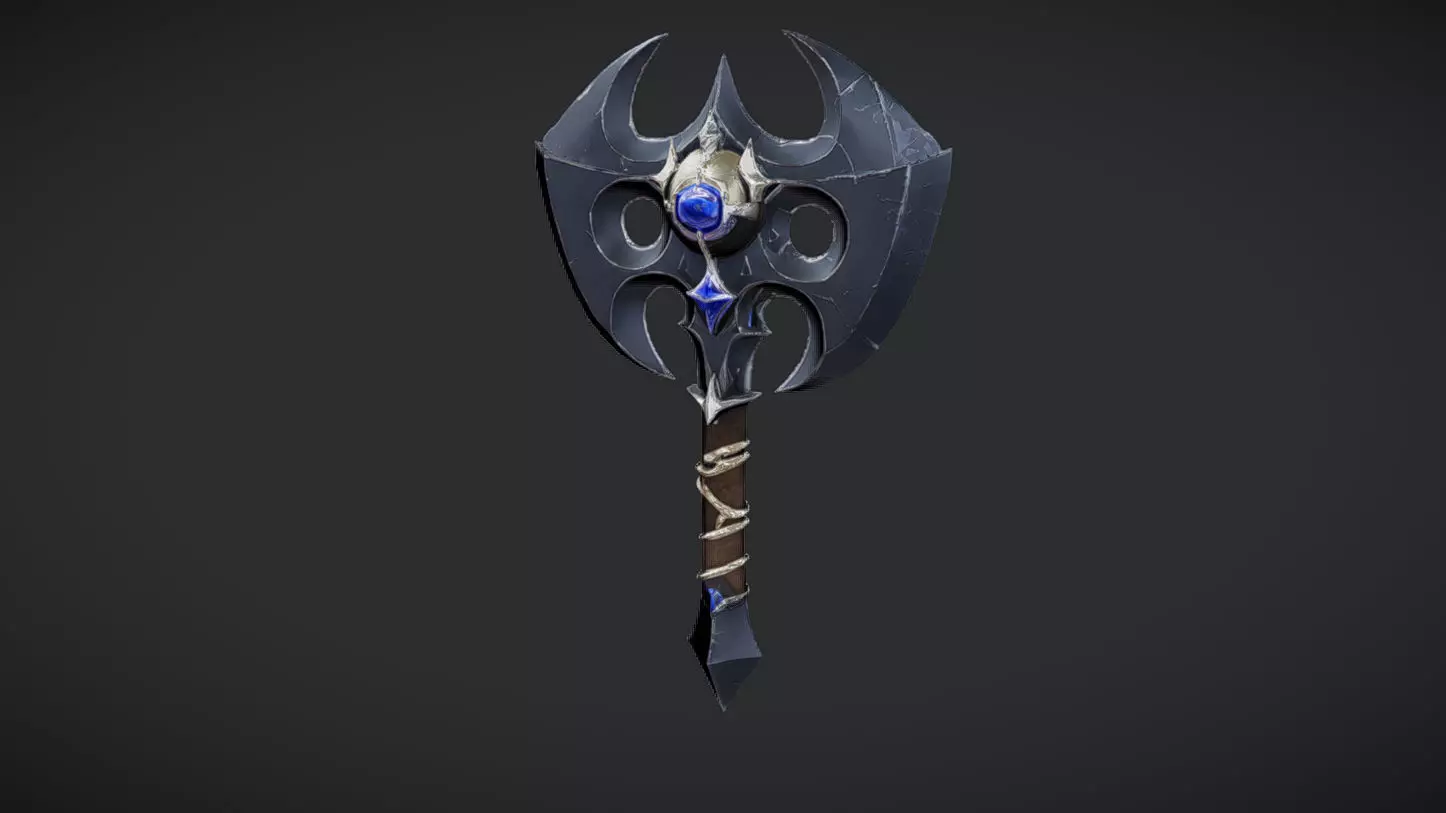 fantasy battle axe with gem 3D model_0