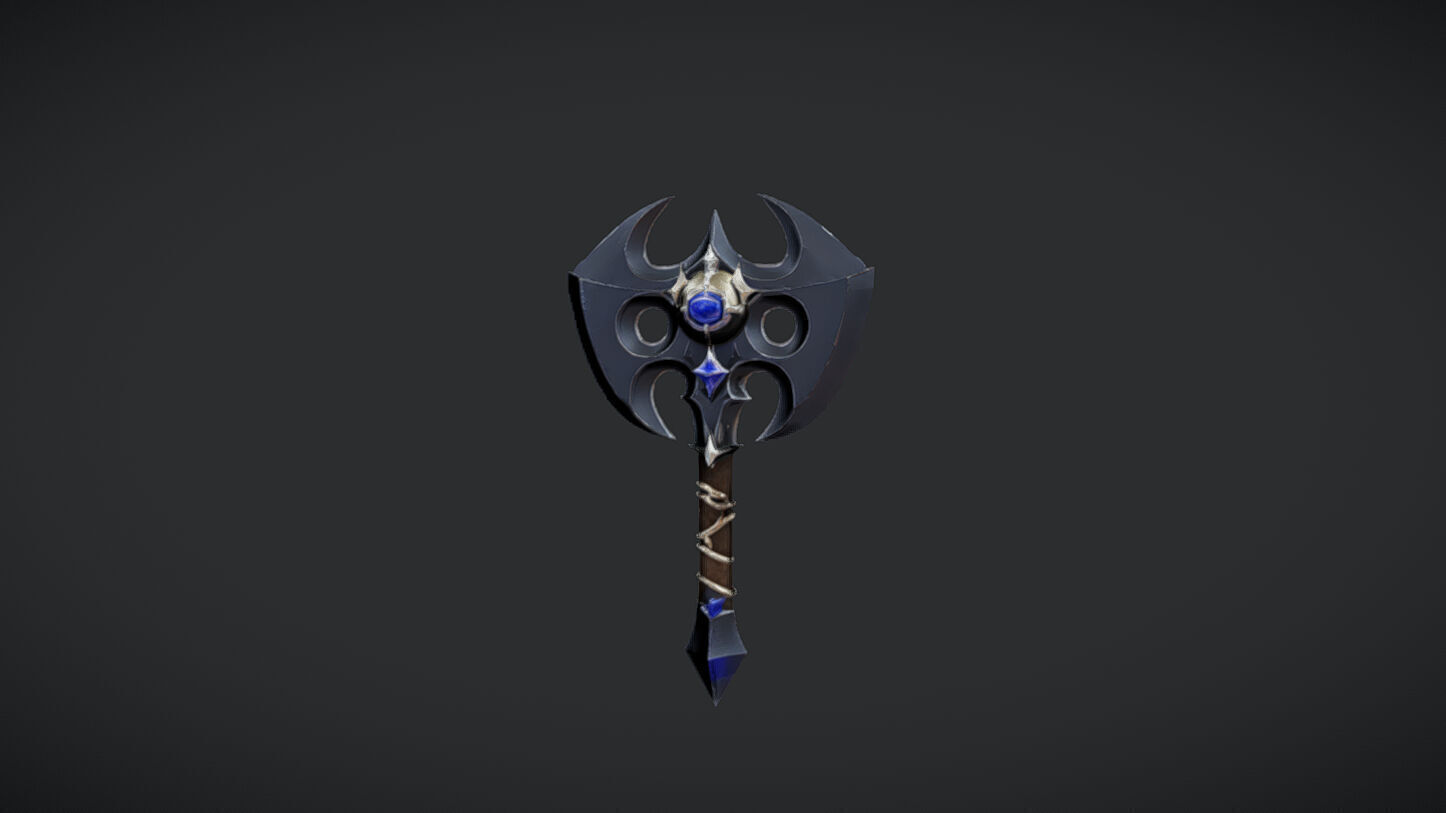 fantasy battle axe with gem 3D model_3