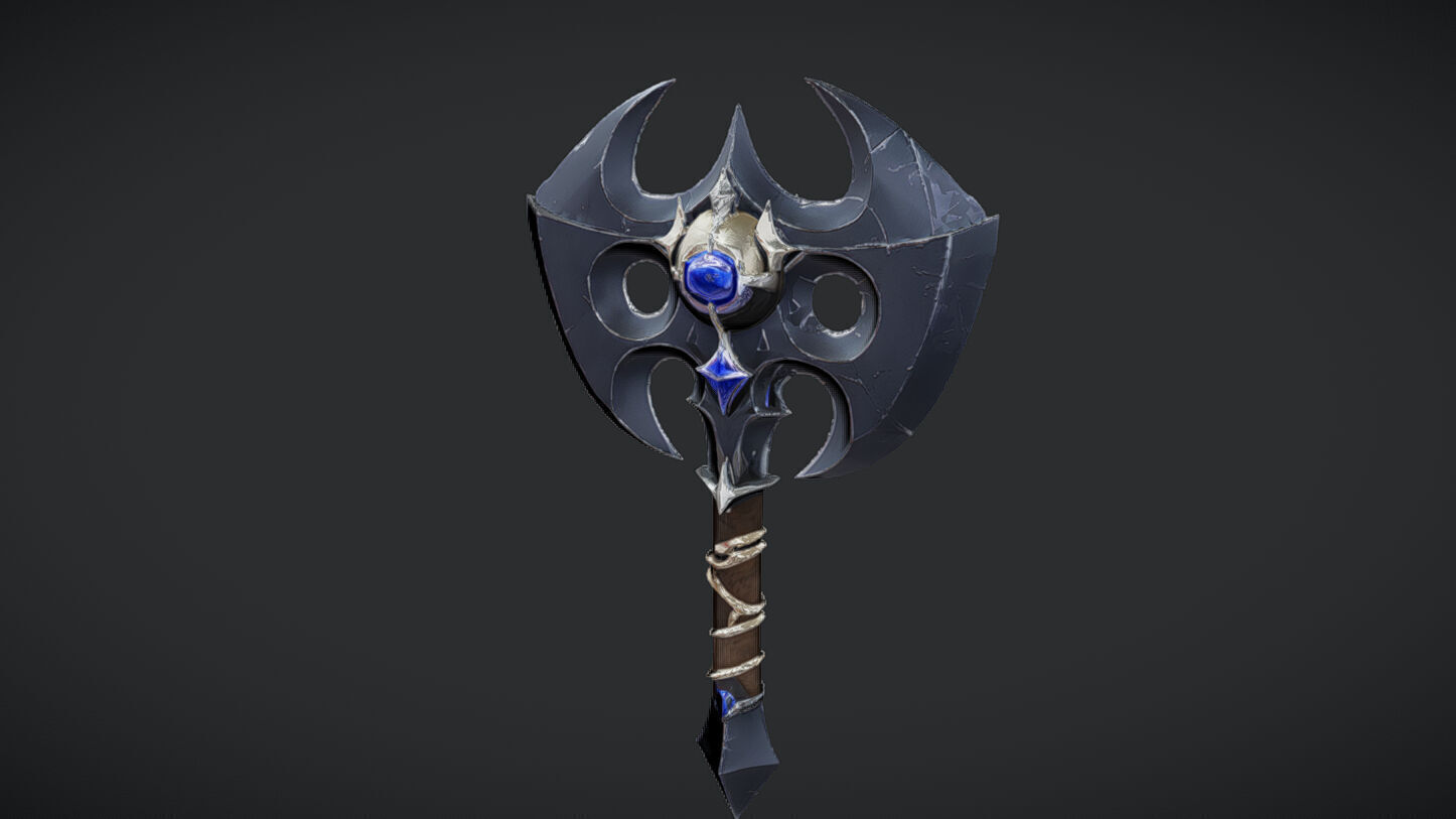 fantasy battle axe with gem 3D model_2