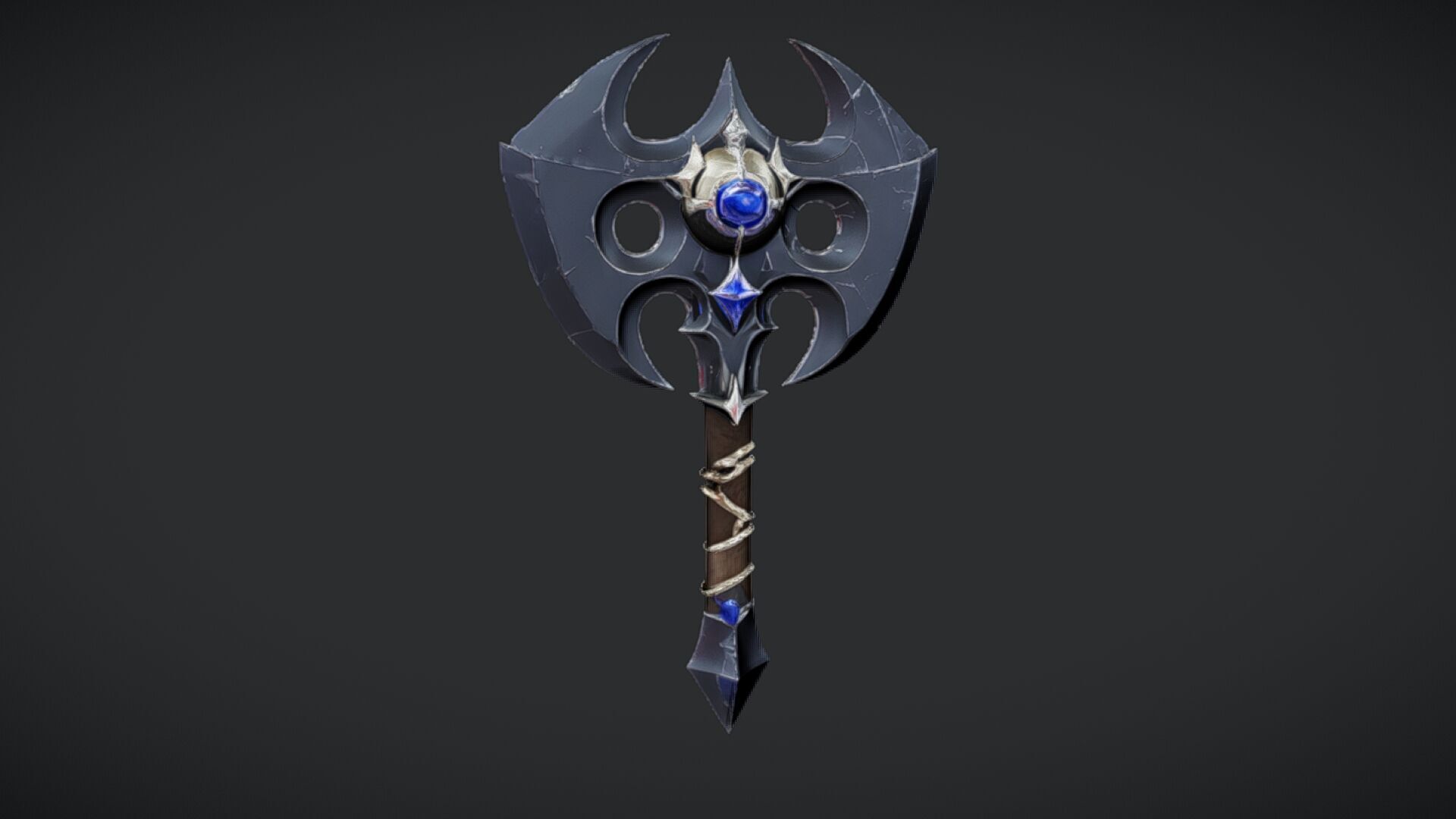 fantasy battle axe with gem 3D model_4