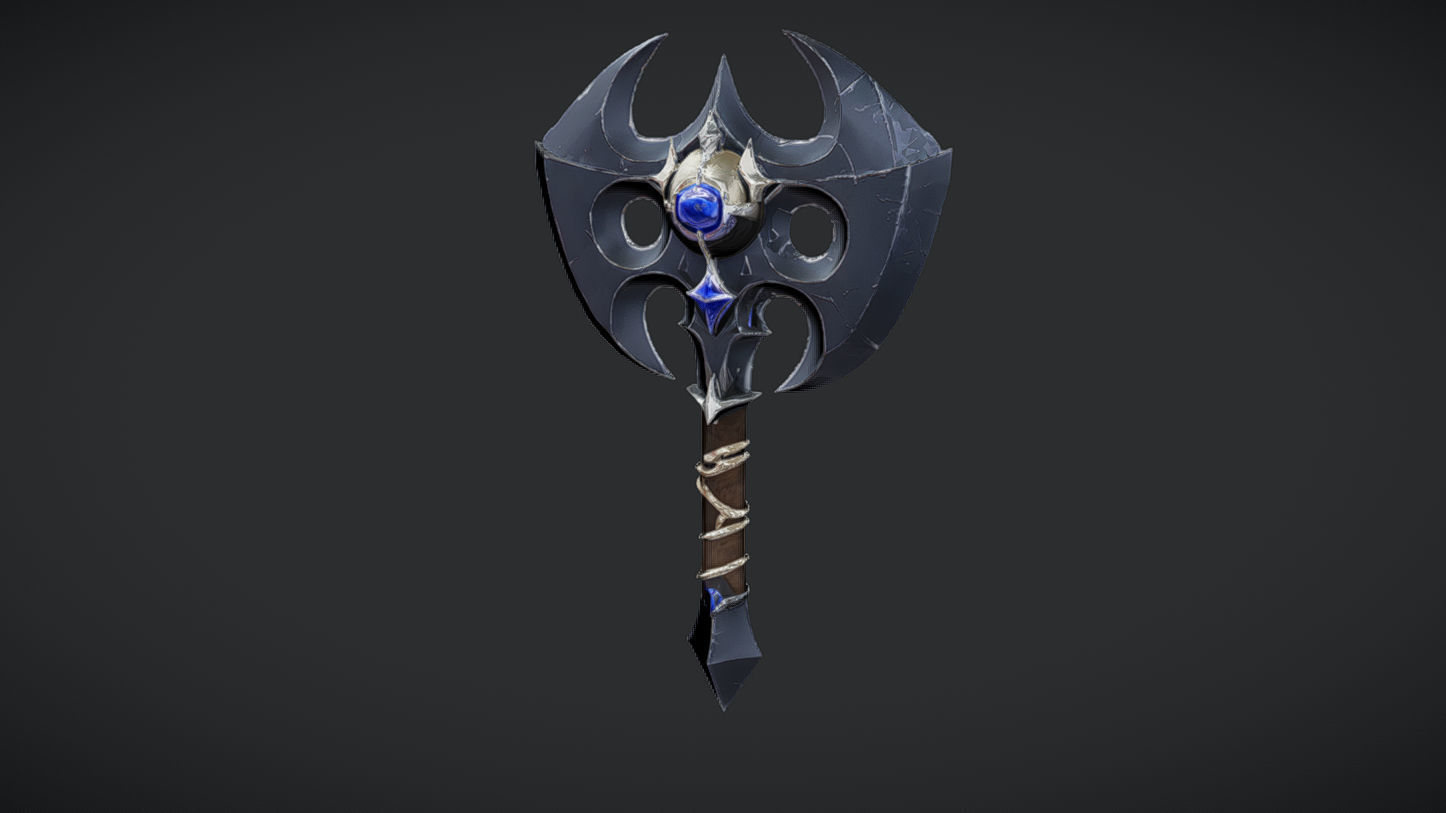 fantasy battle axe with gem 3D model_1