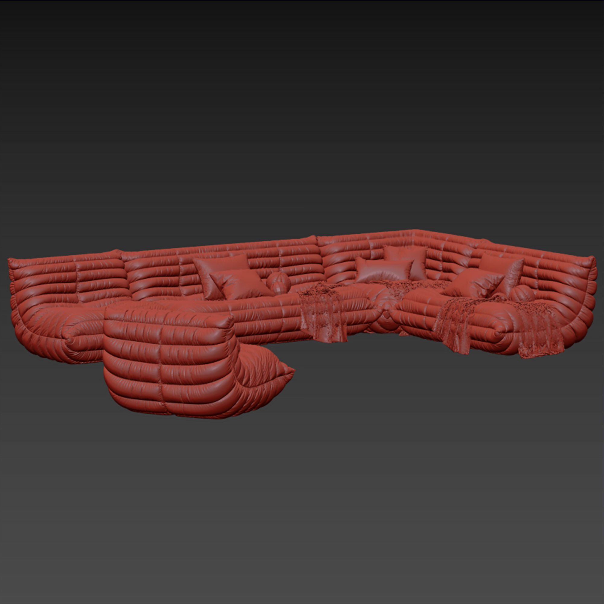 Togo Loveseat By Ligne Roset Set Low-poly 3D model_6