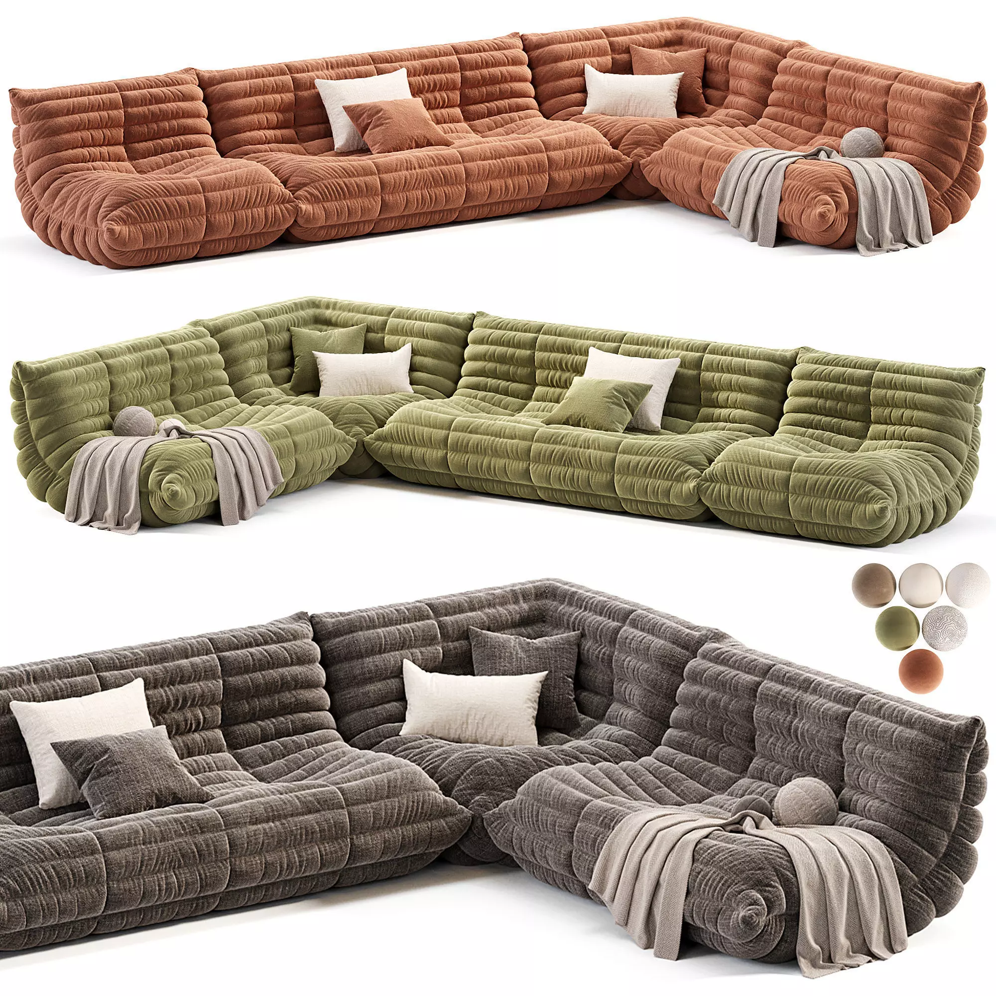 Togo Loveseat By Ligne Roset Set Low-poly 3D model_0
