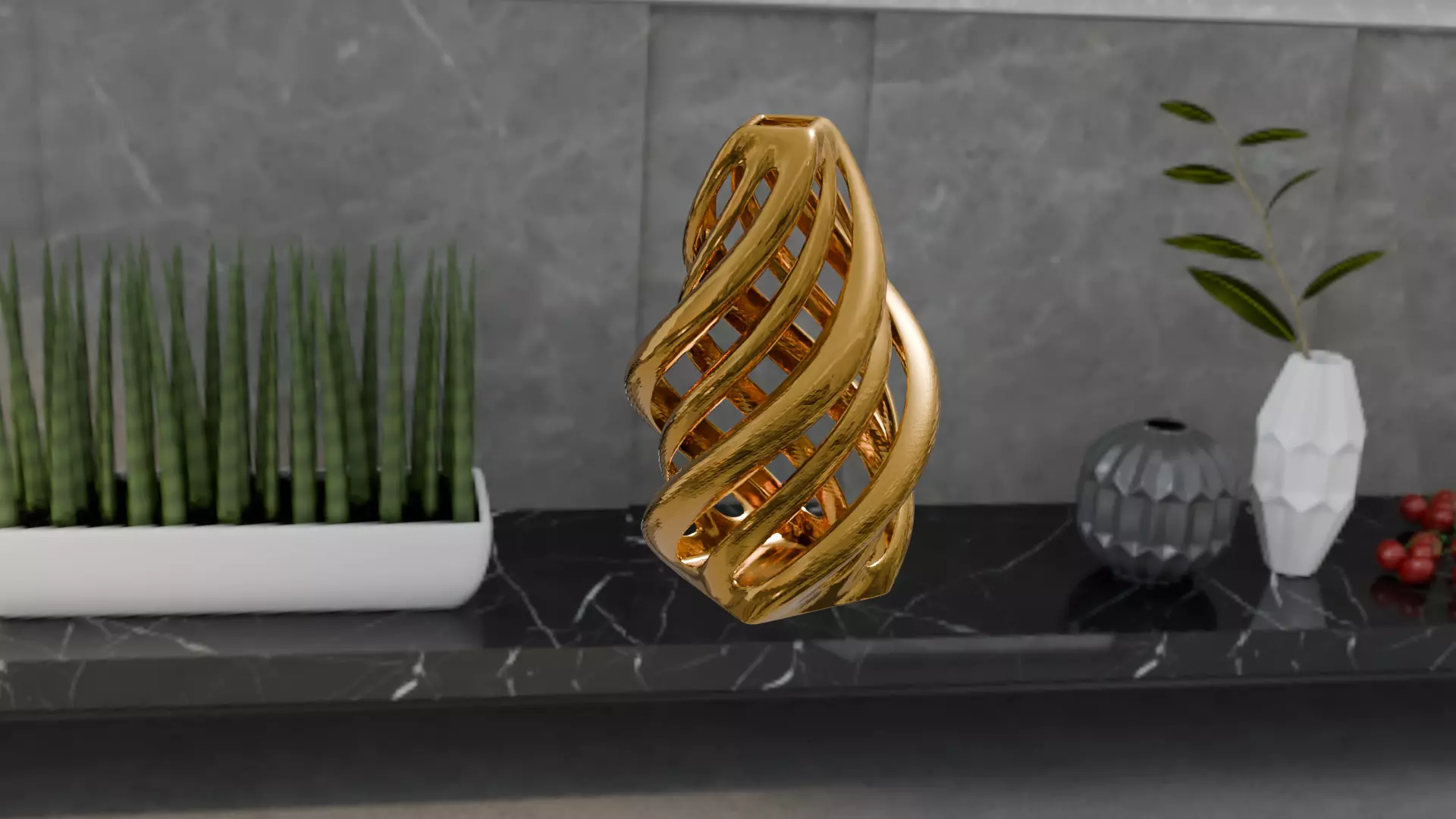 Golden Spiral Vase High-Quality 3D Model Low-poly 3D model_0