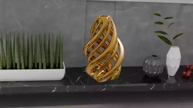 Golden Spiral Vase High-Quality 3D Model Low-poly 3D model