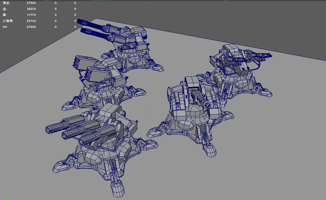 Five types of mechanical turrets Low-poly 3D model_1