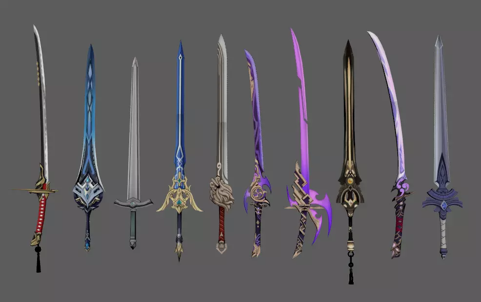 10 Genshin Impact Inspired Sword 3D Models Low-poly 3D model_0