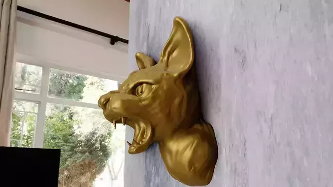 Sphinx cat head wall mount decor mouth open STL