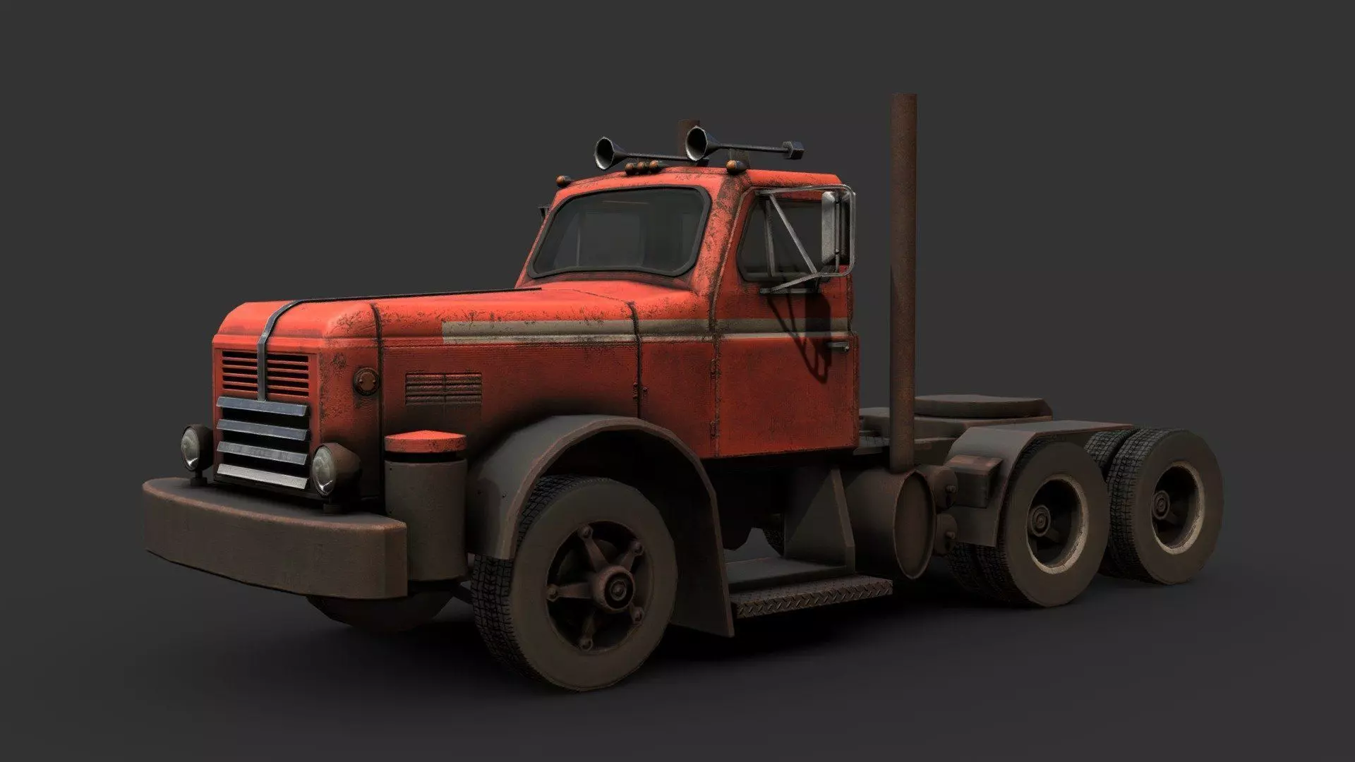 semi truck Low-poly 3D model_0