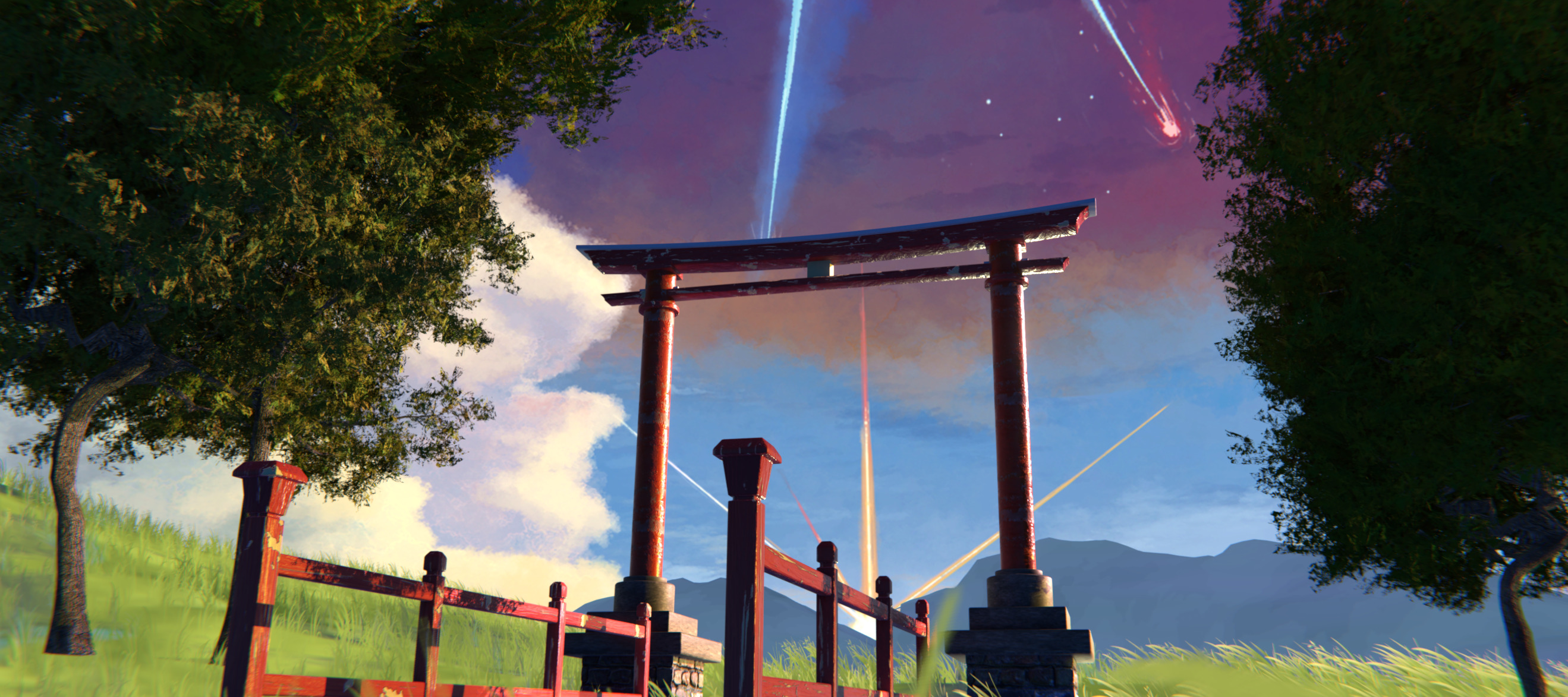 anime sky HDRI handpainted for blender YOUR NAME meteor sky 3D model_2