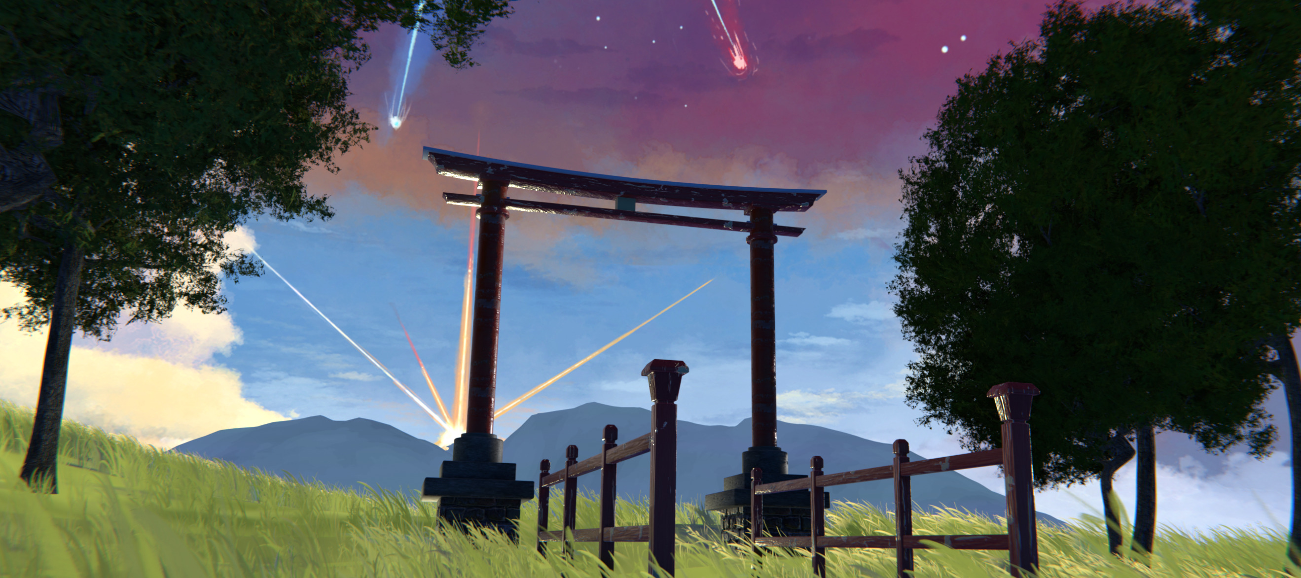 anime sky HDRI handpainted for blender YOUR NAME meteor sky 3D model_6