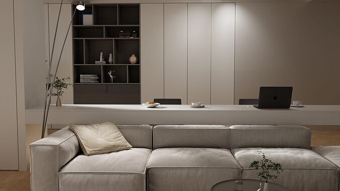 Log modern style livingroom 3D model 4