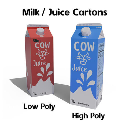 Milk-Juice Cartons Low-poly 3D model