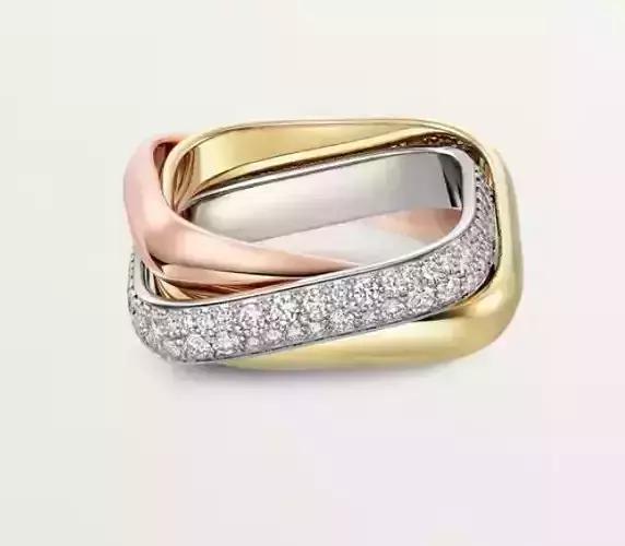 Cartie Trinity ring cushion shaped medium model half paved 3D print model