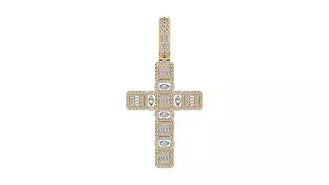 Iced-Out Baguette Cross Pendant