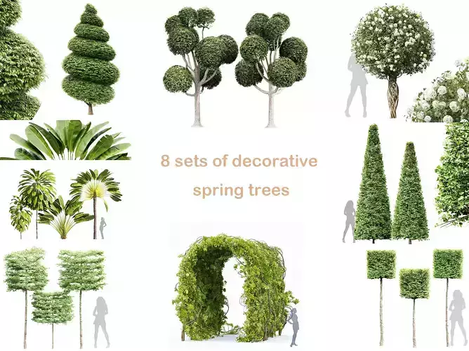 AV 8 sets of decorative spring trees 3D Model Collection
