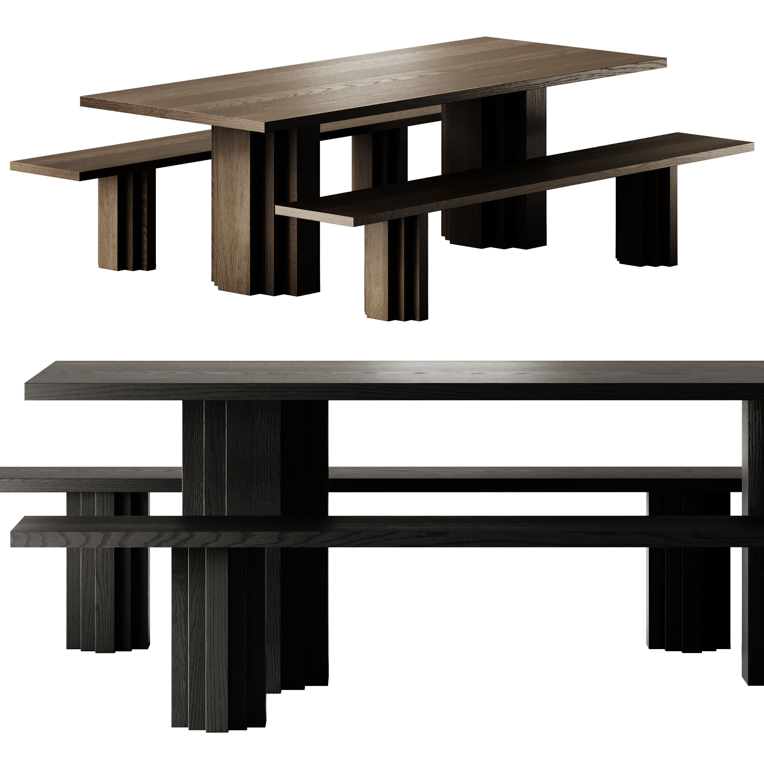 Mokko Brut Slim Table and Bench 3D model_2
