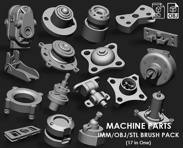 Machine Parts IMM OBJ STL Brush Pack 17 in One