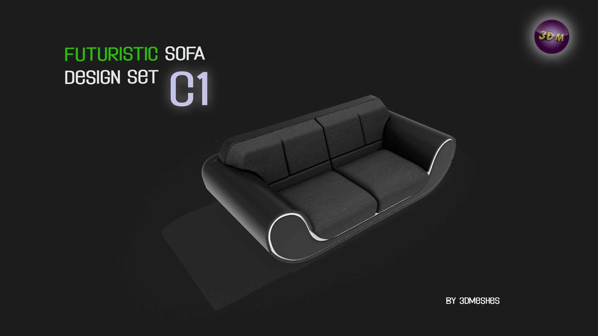 Futuristic Sofa Design Set - C1 with STL Low-poly 3D model_2