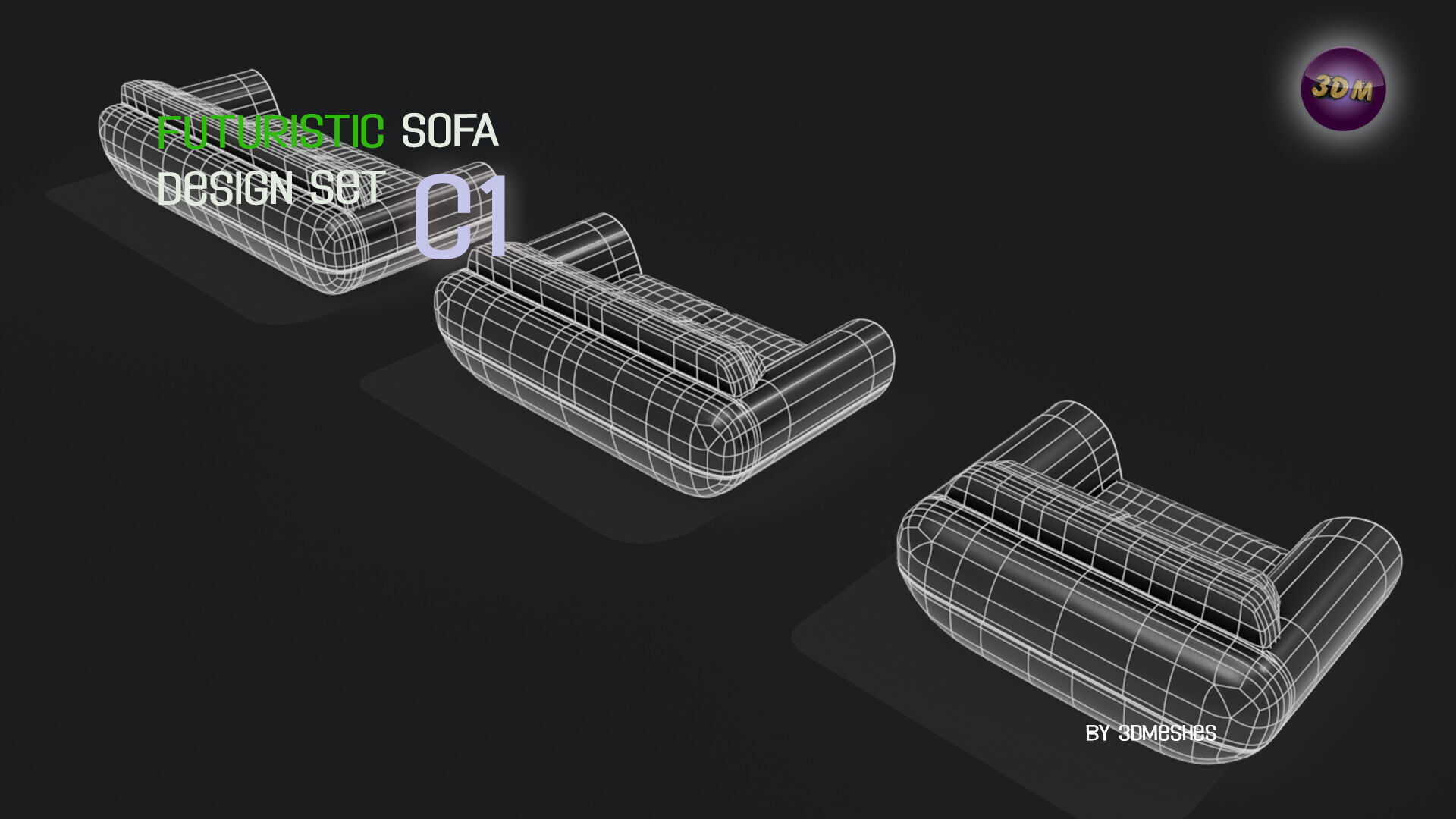 Futuristic Sofa Design Set - C1 with STL Low-poly 3D model_11