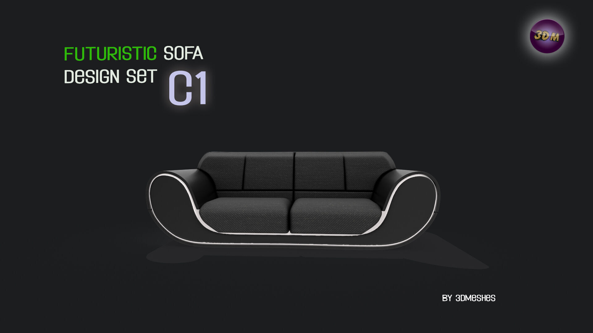 Futuristic Sofa Design Set - C1 with STL Low-poly 3D model_19