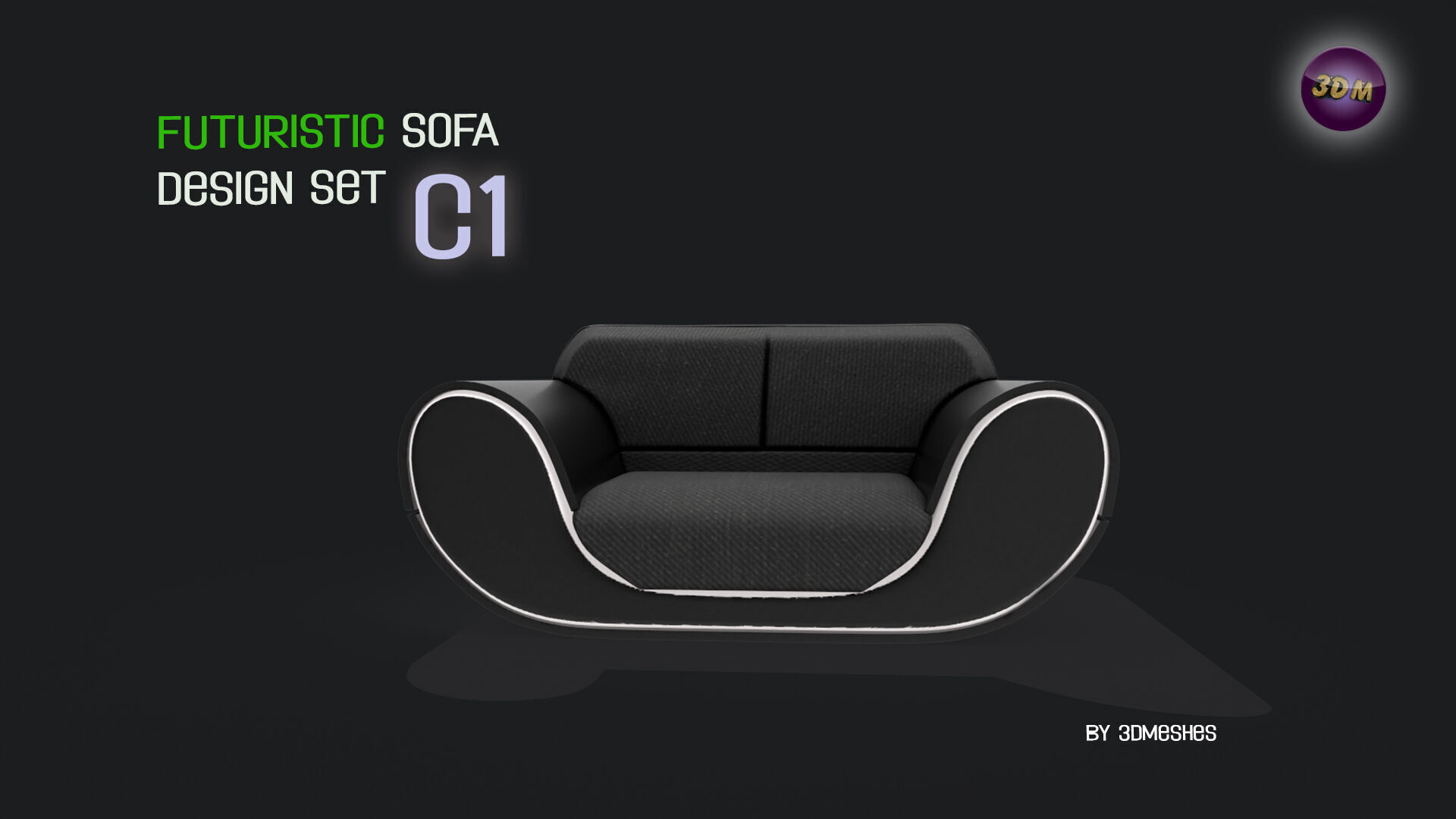 Futuristic Sofa Design Set - C1 with STL Low-poly 3D model_13