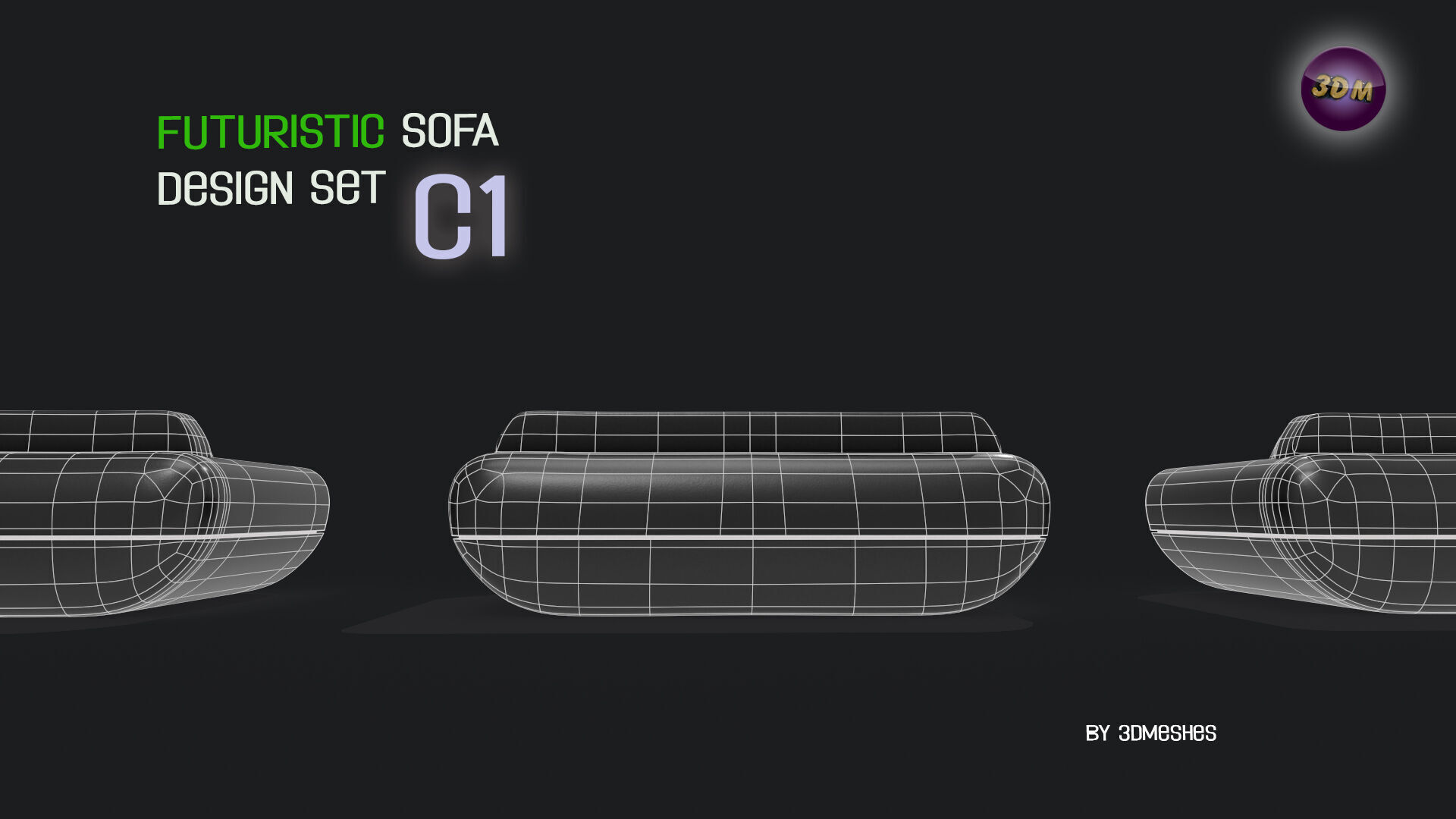 Futuristic Sofa Design Set - C1 with STL Low-poly 3D model_10