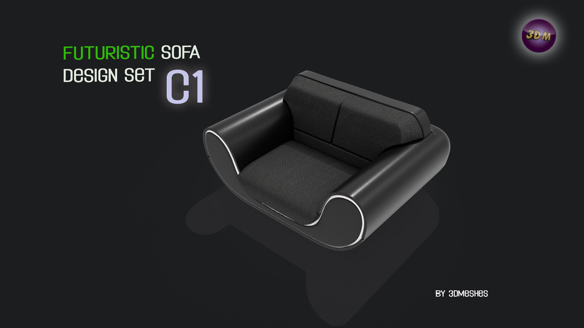 Futuristic Sofa Design Set - C1 with STL Low-poly 3D model_16