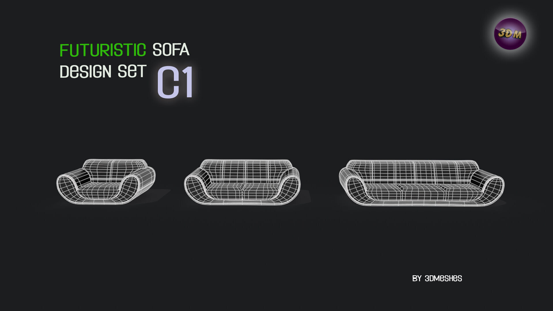 Futuristic Sofa Design Set - C1 with STL Low-poly 3D model_7