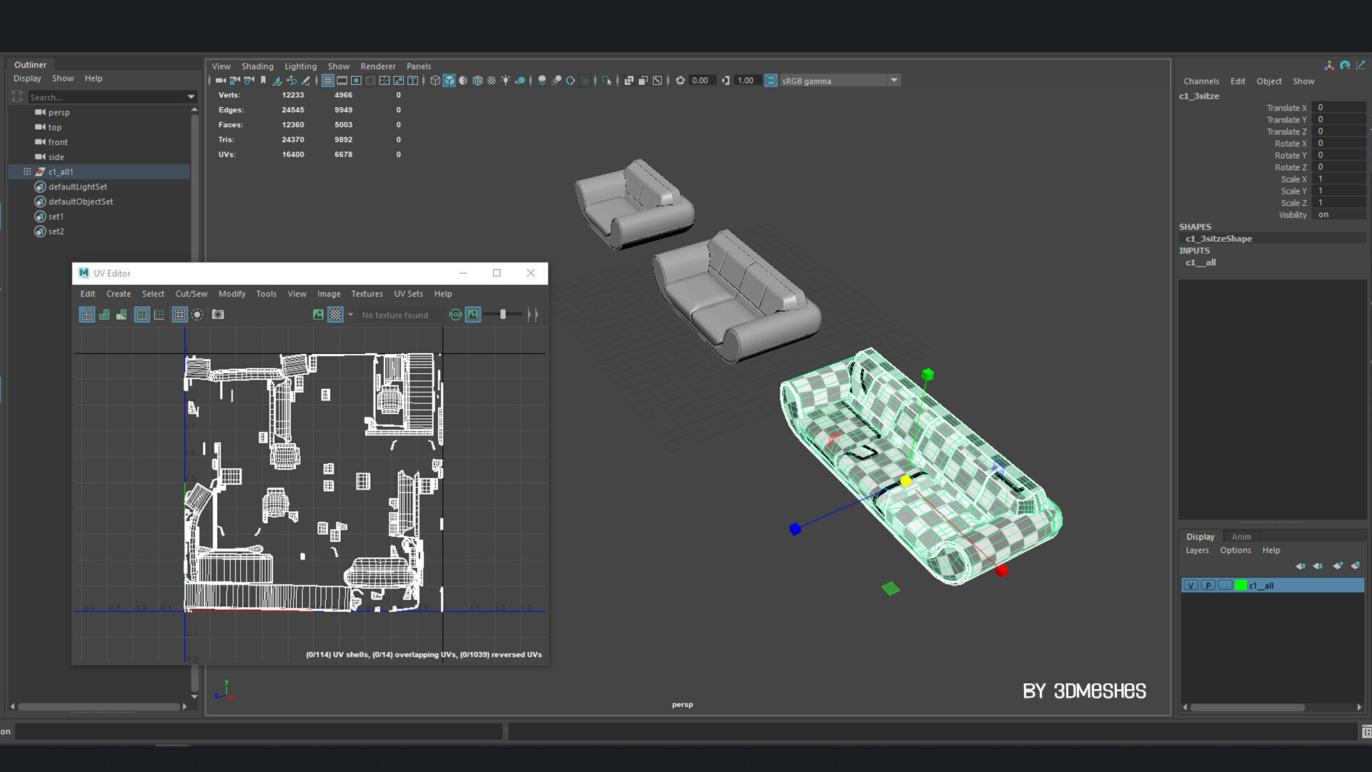 Futuristic Sofa Design Set - C1 with STL Low-poly 3D model_15
