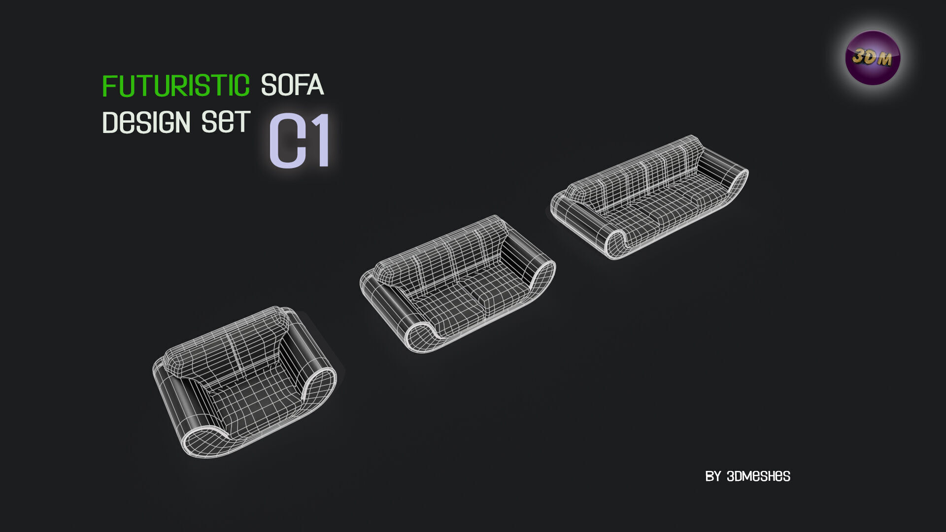 Futuristic Sofa Design Set - C1 with STL Low-poly 3D model_8