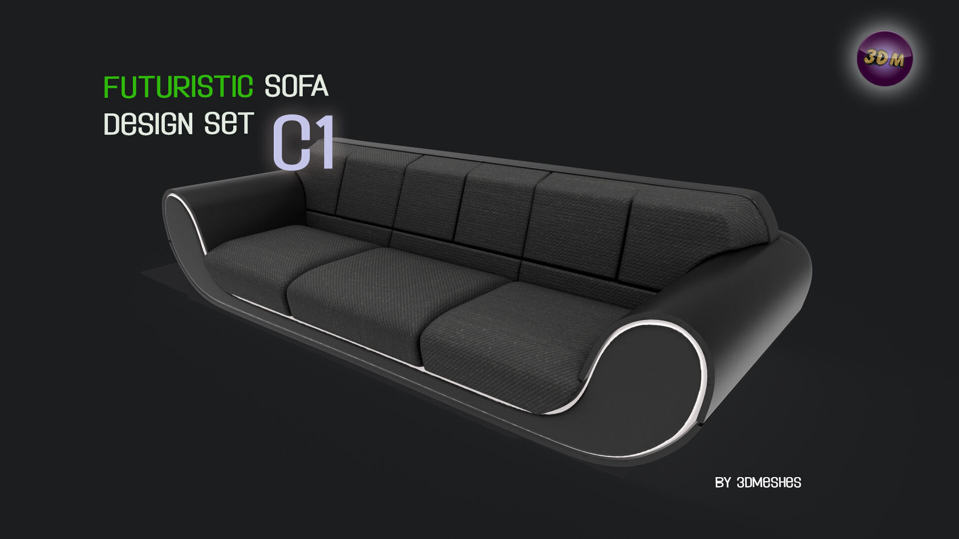 Futuristic Sofa Design Set - C1 with STL Low-poly 3D model_5
