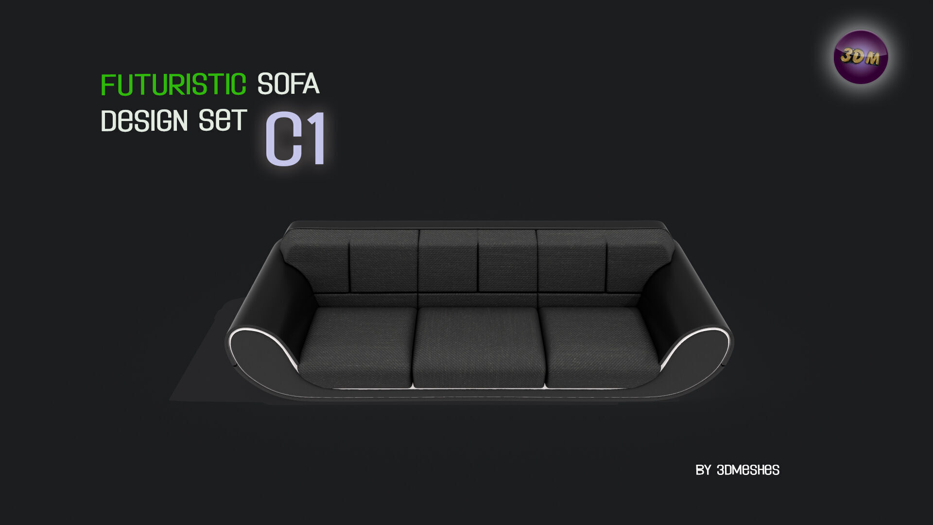 Futuristic Sofa Design Set - C1 with STL Low-poly 3D model_4