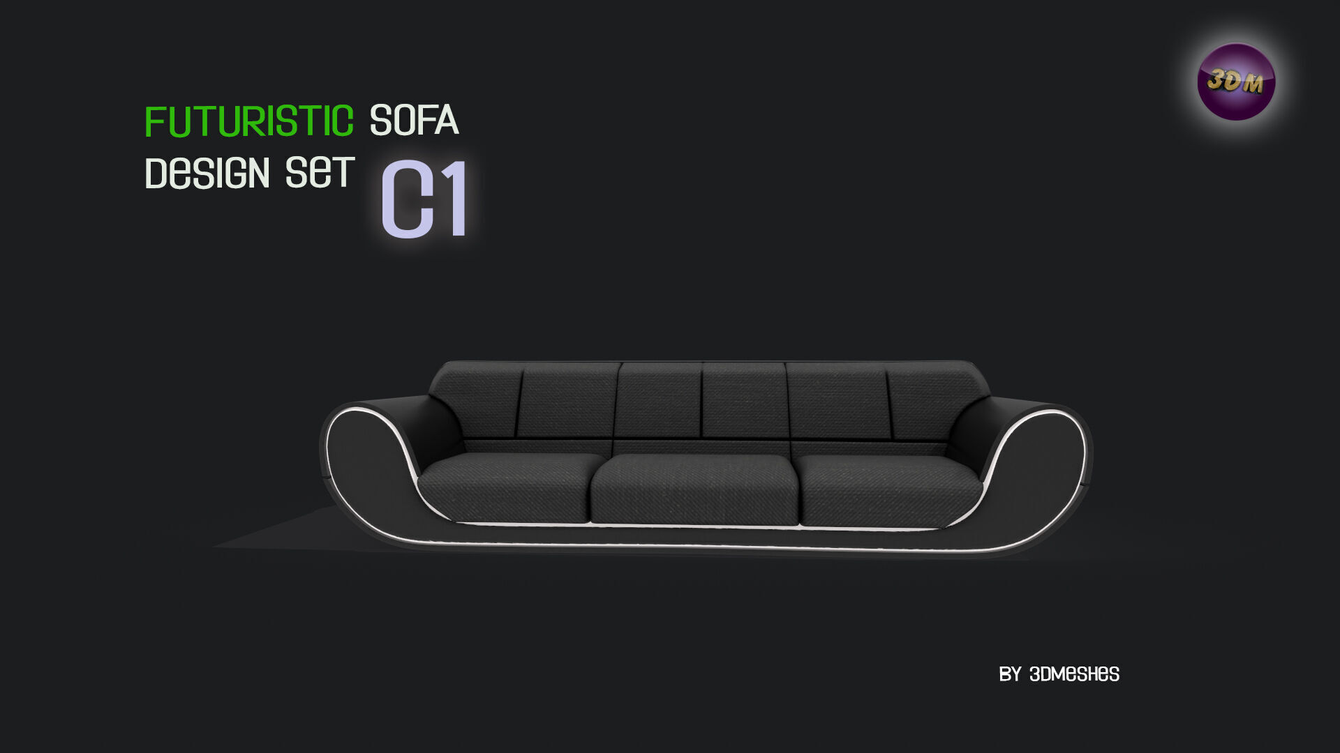Futuristic Sofa Design Set - C1 with STL Low-poly 3D model_3