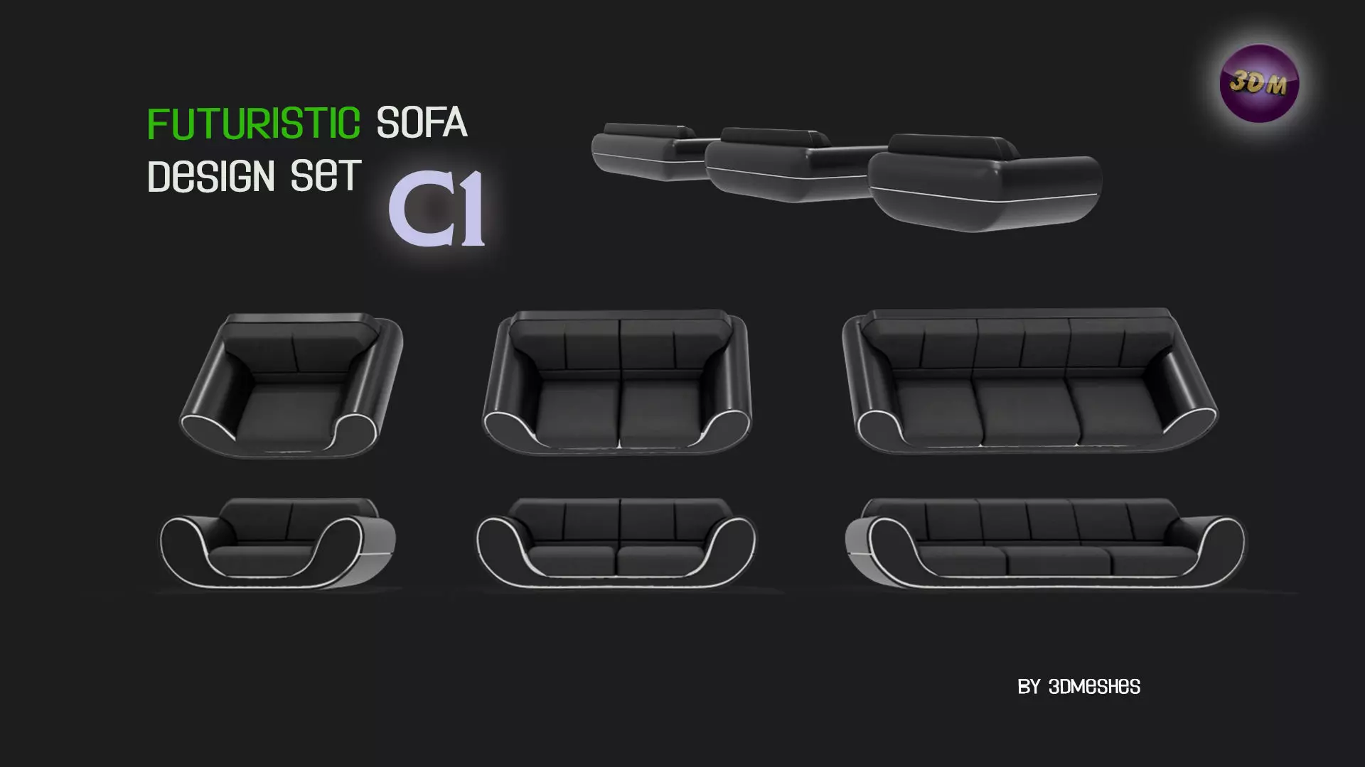 Futuristic Sofa Design Set - C1 with STL Low-poly 3D model_0
