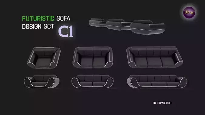 Futuristic Sofa Design Set - C1 with  STL Low-poly 3D model
