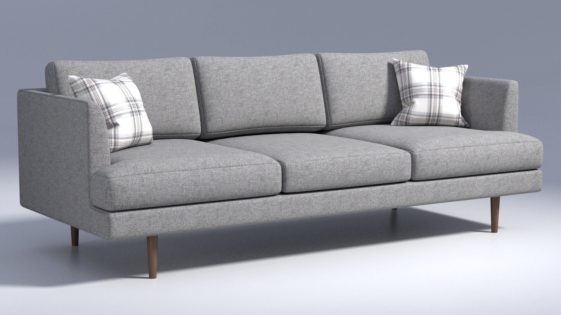 3 Seater Fabric Sofa with Pillows - Grey Fabric 3D model_1