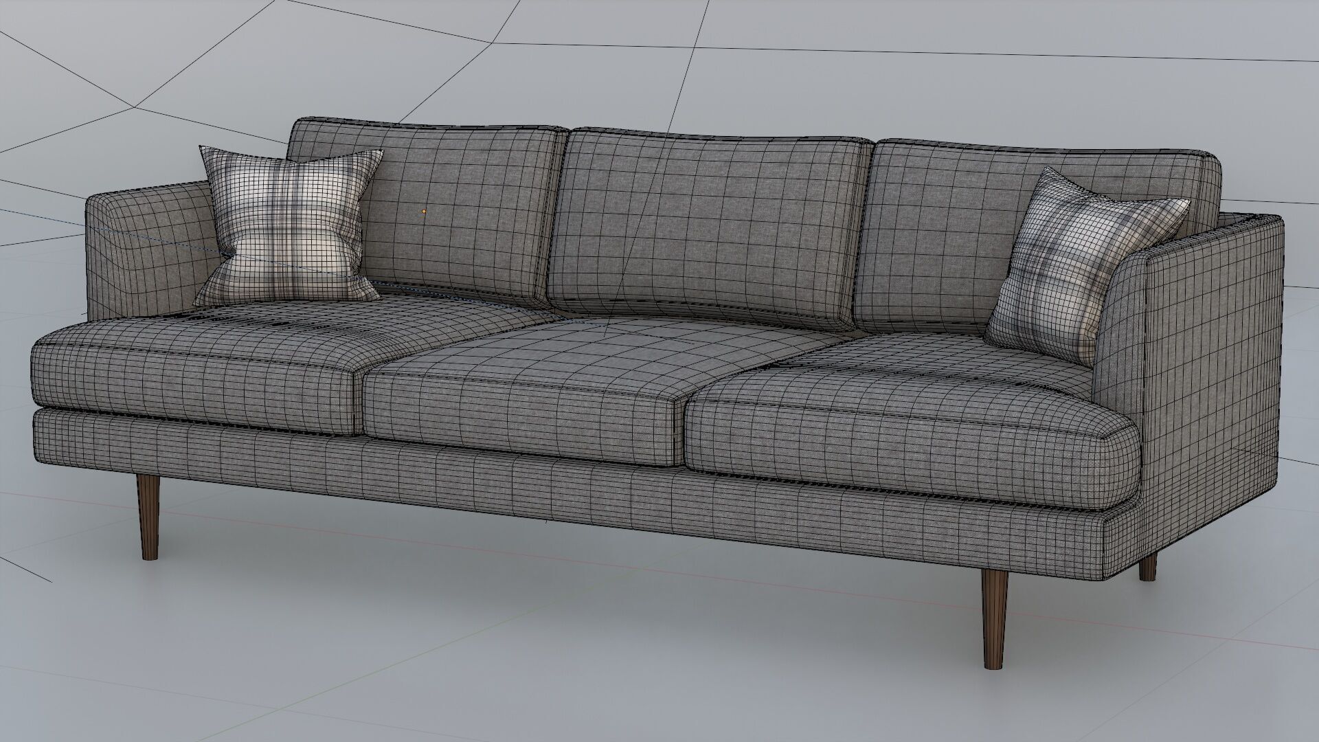 3 Seater Fabric Sofa with Pillows - Grey Fabric 3D model_7