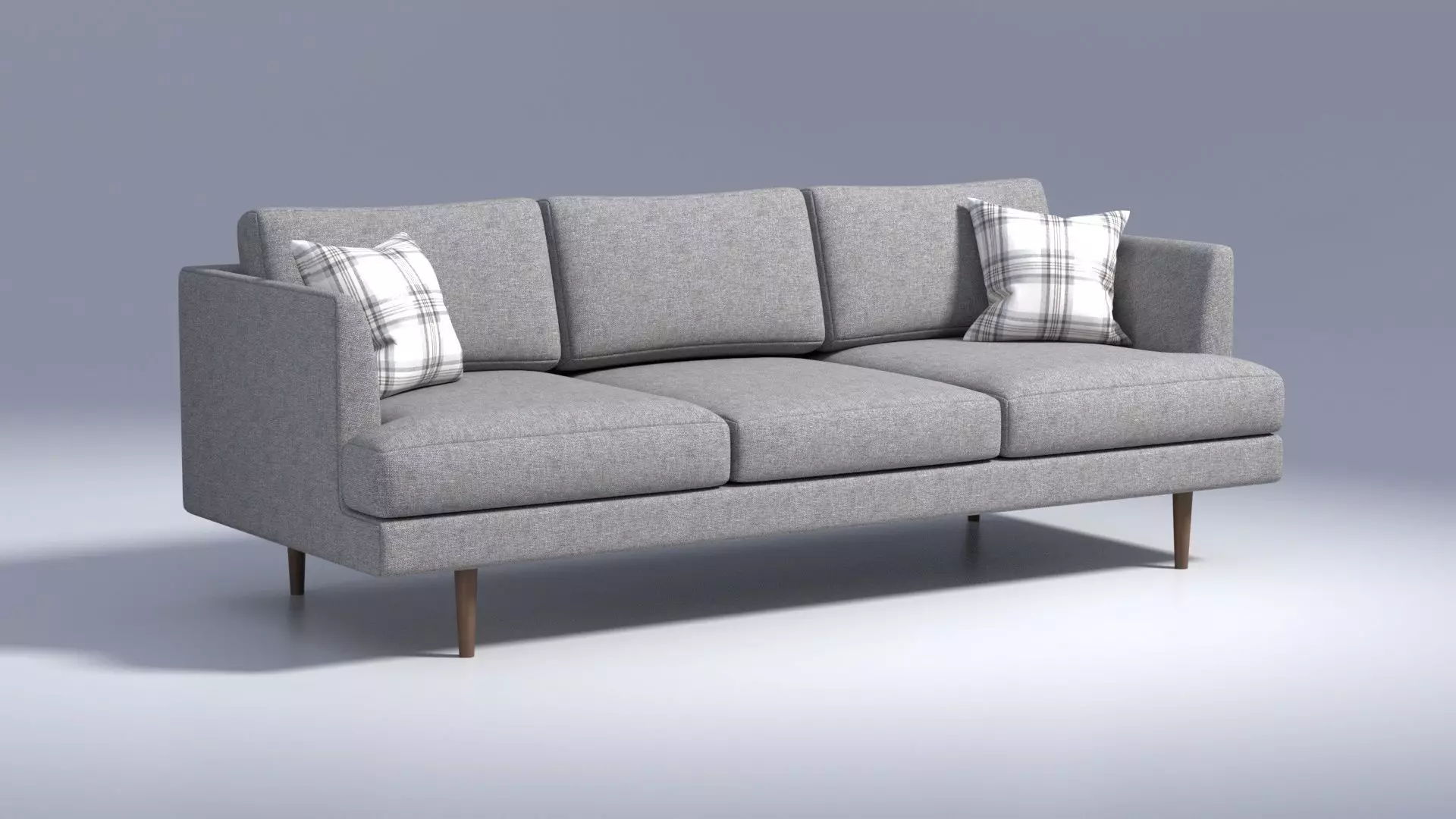 3 Seater Fabric Sofa with Pillows - Grey Fabric 3D model_0