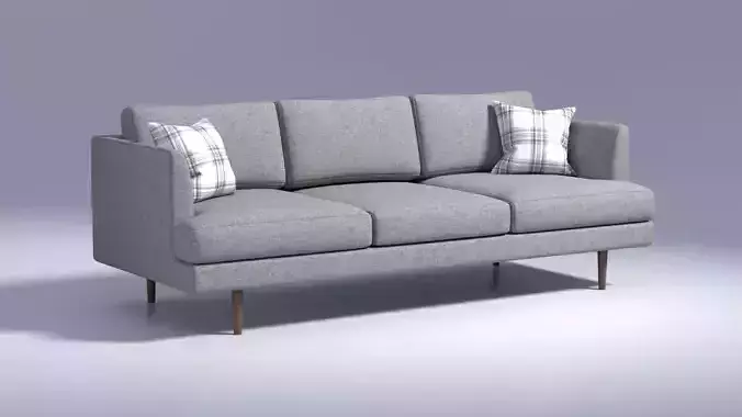 3 Seater Fabric Sofa with Pillows - Grey Fabric