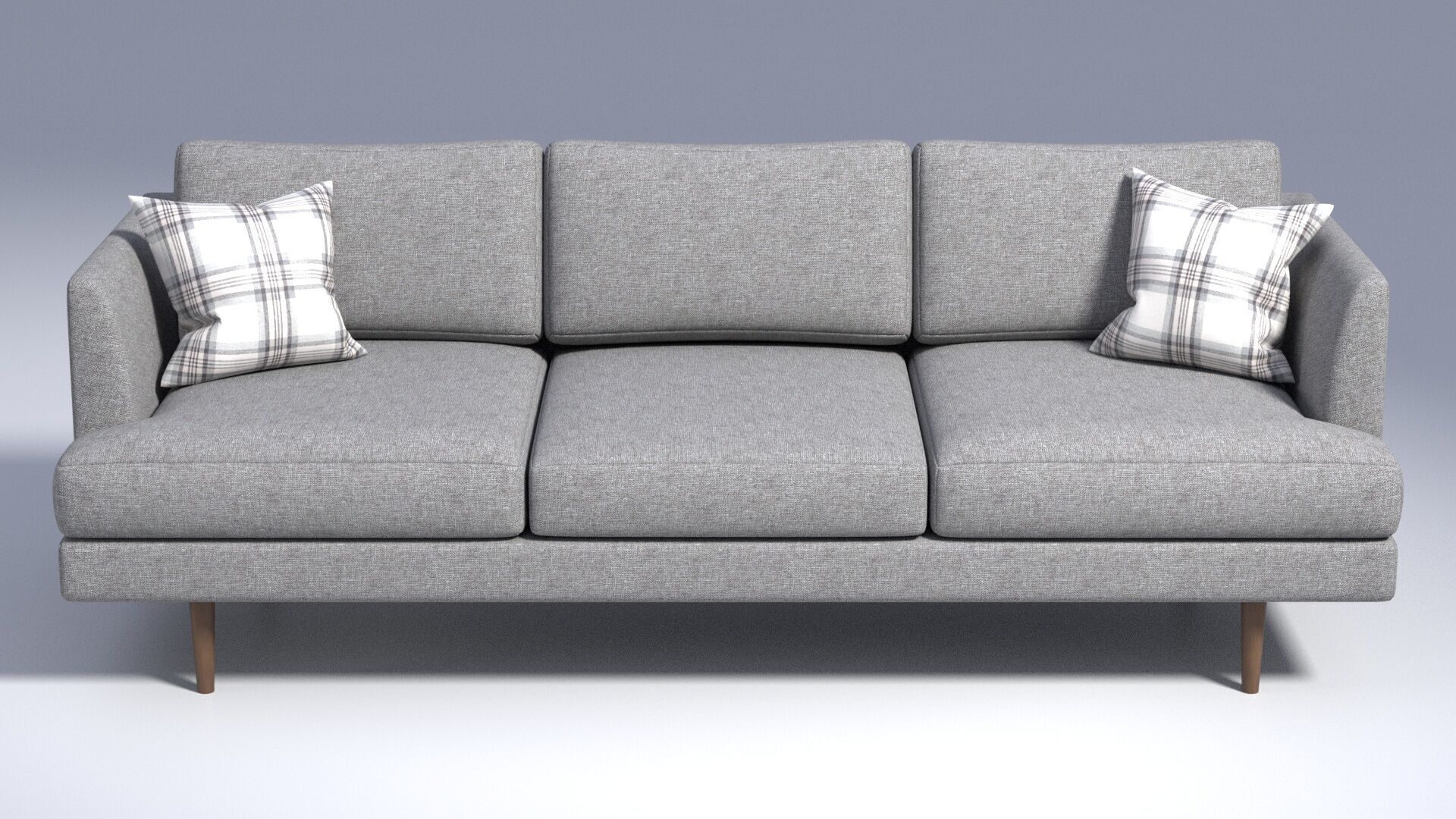 3 Seater Fabric Sofa with Pillows - Grey Fabric 3D model_4